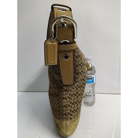 Coach Signature Brown Canvas Suede Leather Trim Zipper Crossbody Shoulder Bag - Picture 5 of 11